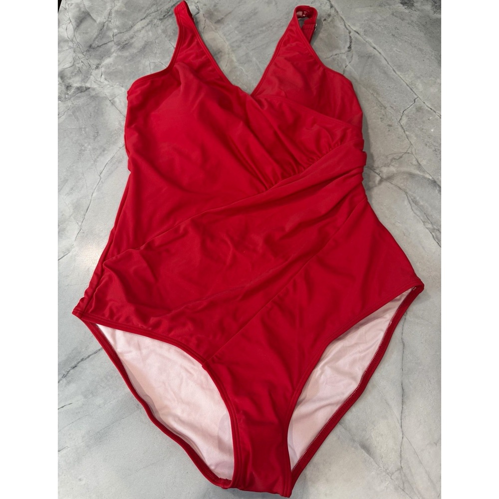 Women's Red Solid One-Piece Swimsuit Size XL Padded Lined Adjustable Straps